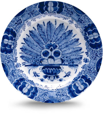 Rond schilderij aluminium Delfts blauwe borden