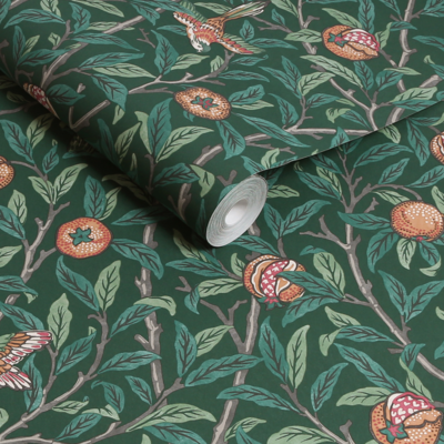 vliesbehang william morris at home bird & pomegranate deep green