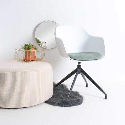 Nola-Liz zwart draaibare eetkamerstoel - Witte zitting met armleuningen (incl. zitkussen)