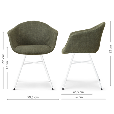 Eetkamerstoel Noa-Otis wit onderstel met armleuningen