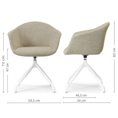 Draaibare eetkamerstoel Nola-Otis gestoffeerd - wit onderstel - met armleuningen