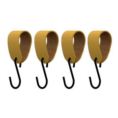 S-haakje Zwart + leren hanger - Maat M - set van 4