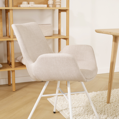 Stoffen eetkamerstoel Noa-Eef wit onderstel
