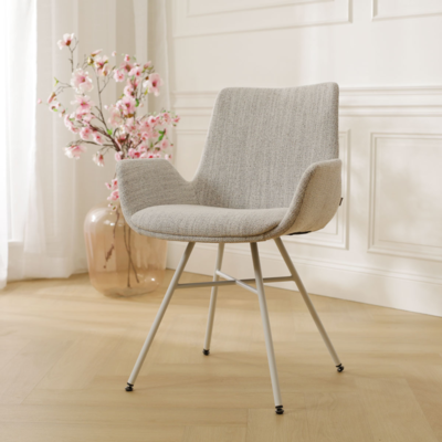 Stoffen eetkamerstoel Noa-Eef wit onderstel