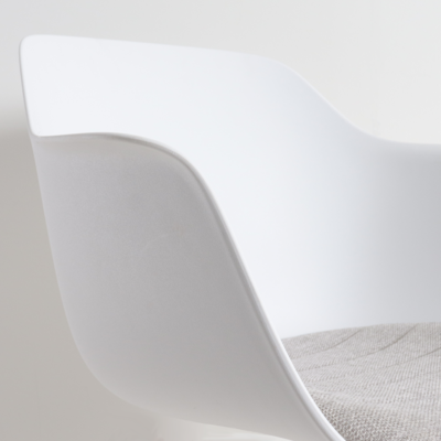 Nola-Liz zwart draaibare eetkamerstoel - Witte zitting met armleuningen (incl. zitkussen)