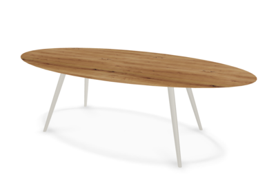 They &amp; Me eettafel Joy – ovaal – eiken rustiek lak – onderstel RAL9010 zuiverwit