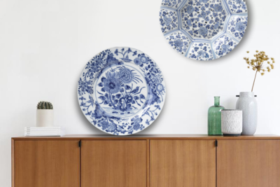 Rond schilderij aluminium Delfts blauwe borden