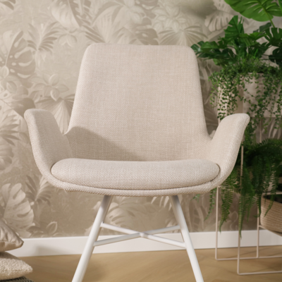 Stoffen eetkamerstoel Noa-Eef wit onderstel