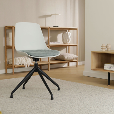 Draaibare eetkamerstoel Nola-Liv wit - zwart onderstel (incl. zitkussen)