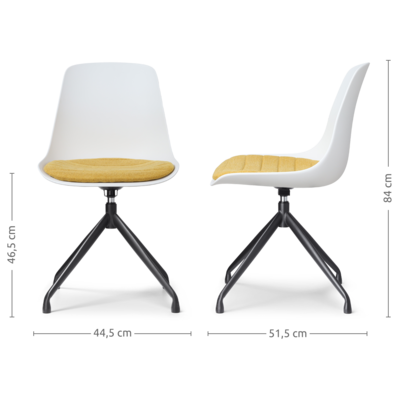 Draaibare eetkamerstoel Nola-Liv wit - zwart onderstel (incl. zitkussen)