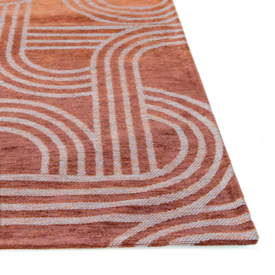 Vloerkleed Disco rood met geometrische lijnen en cirkels