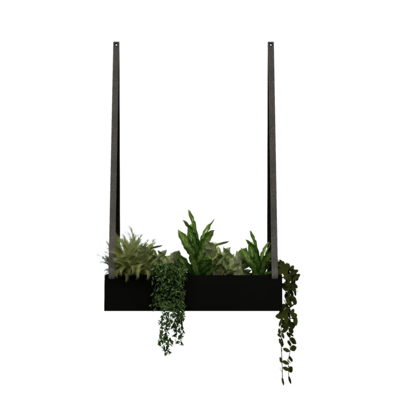 Plantenbak - aan leren banden (Zwart staal)