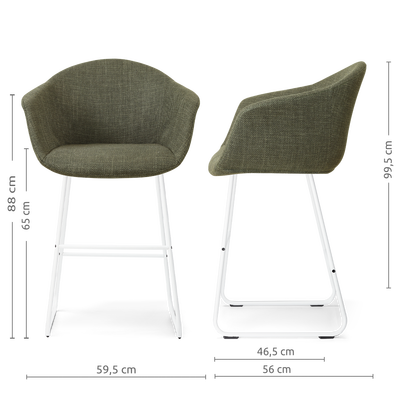 Barkruk Nino-Otis gestoffeerd wit onderstel met armleuningen (zithoogte 65 cm)