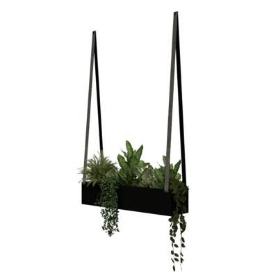 Plantenbak - aan leren banden (Zwart staal)