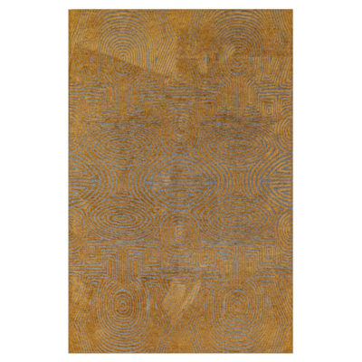 Geometrisch geel vloerkleed Tabasco met cirkels en labyrinten in goudgeel