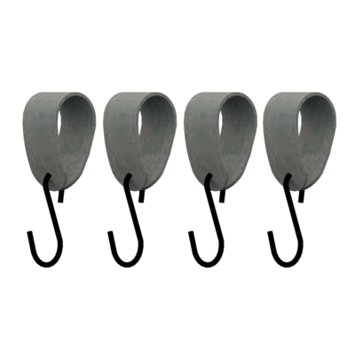 S-haakje Zwart + leren hanger - Maat M - set van 4