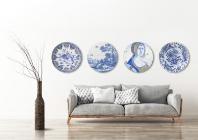 Rond schilderij aluminium Delfts blauwe borden