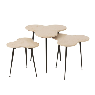 Bijzettafels marmer/metaal - Set van 3