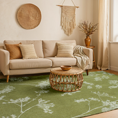 Parsley groen bloementapijt met elegant wit bloempatroon