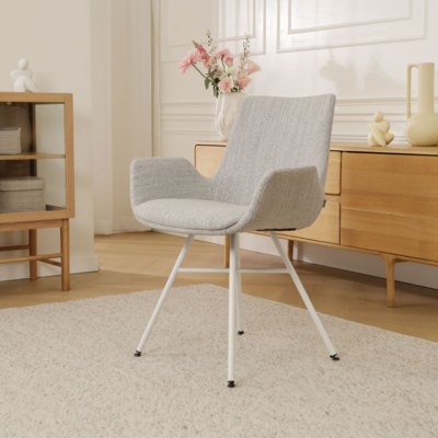 Stoffen eetkamerstoel Noa-Eef wit onderstel