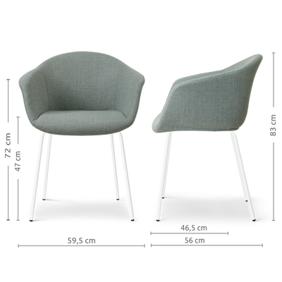 Eetkamerstoel Nora-Otis gestoffeerd - wit onderstel - met armleuningen