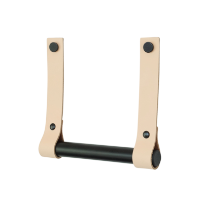 Leren toiletrolhouder (roldrager: zwart metaal)