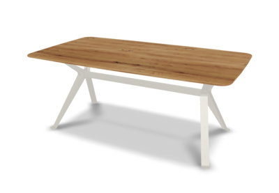 They &amp; Me eettafel Chat – bootsvorm – eiken rustiek lak – RAL9010 zuiverwit