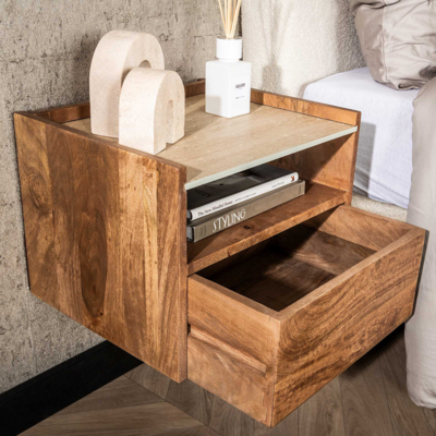 Nachtkastje Hangend Limestone open vak en lade