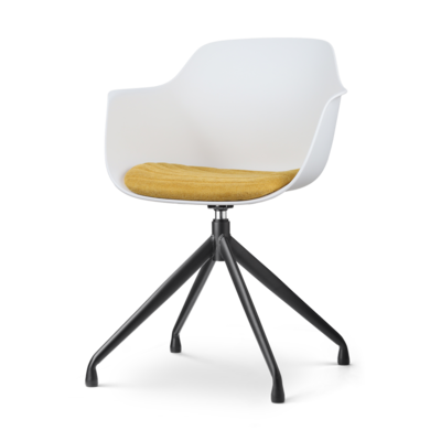 Nola-Liz zwart draaibare eetkamerstoel - Witte zitting met armleuningen (incl. zitkussen)