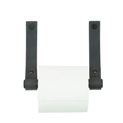 Leren toiletrolhouder (roldrager: zwart metaal)