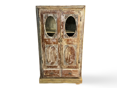 India glaskast 2 deurs snijwerk uniek