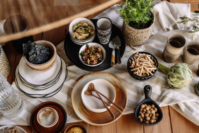 Bord Ayana beige/black Ø20,5 cm - set van 4