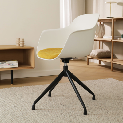 Nola-Liz zwart draaibare eetkamerstoel - Witte zitting met armleuningen (incl. zitkussen)