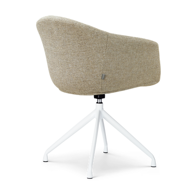 Draaibare eetkamerstoel Nola-Otis gestoffeerd - wit onderstel - met armleuningen