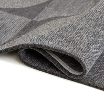 Grijs en zwart Rondo grafisch vloerkleed met abstract bladermotief