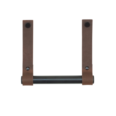 Leren toiletrolhouder (roldrager: zwart metaal)