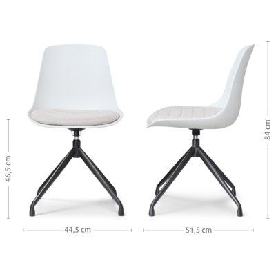 Draaibare eetkamerstoel Nola-Liv wit - zwart onderstel (incl. zitkussen)