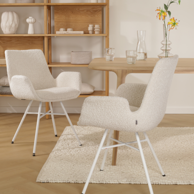 Stoffen eetkamerstoel Noa-Eef wit onderstel