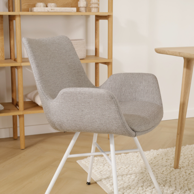 Stoffen eetkamerstoel Noa-Eef wit onderstel