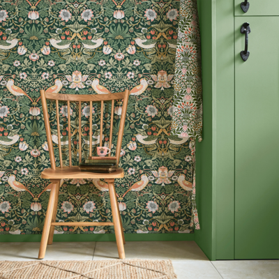 vliesbehang william morris at home strawberry thief rich green
