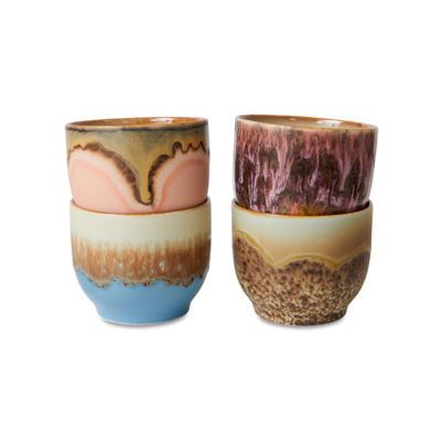 HKliving Café Cups Lagoon 70's Ceramics  - Set van 4