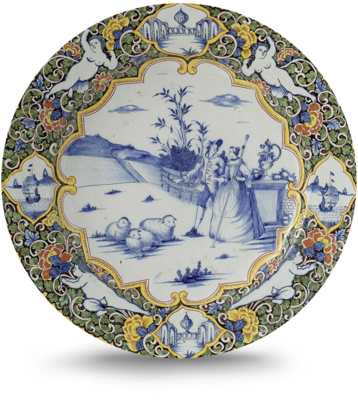 Rond schilderij aluminium Delfts blauwe borden