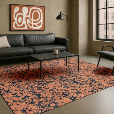 Eigentijds Cloud vloerkleed met interlaced patroon in oranje en blauw