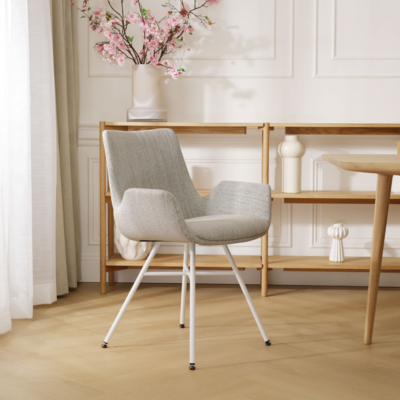 Stoffen eetkamerstoel Noa-Eef wit onderstel