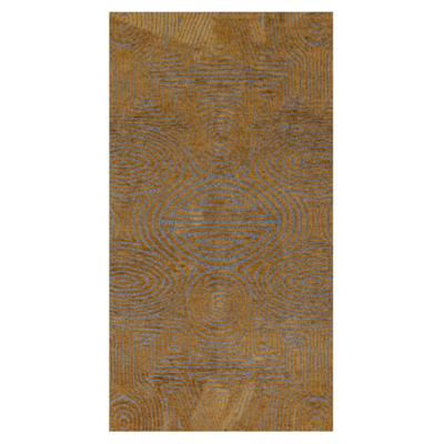 Geometrisch geel vloerkleed Tabasco met cirkels en labyrinten in goudgeel