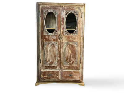 India glaskast 2 deurs snijwerk uniek