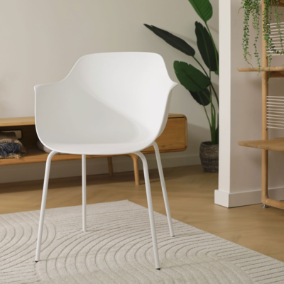 Eetkamerstoel Nora-Puk wit onderstel - met armleuningen