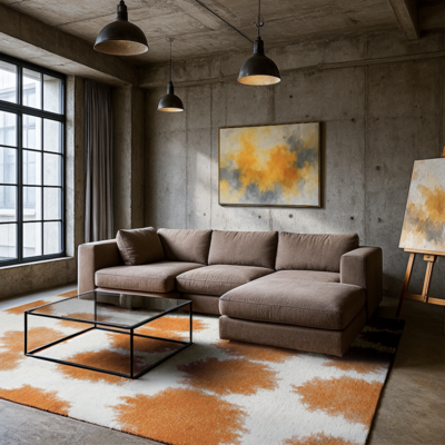 Paintball oranje structuurpatroon hedendaags abstract vloerkleed