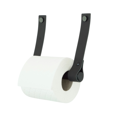 Leren toiletrolhouder (roldrager: zwart metaal)