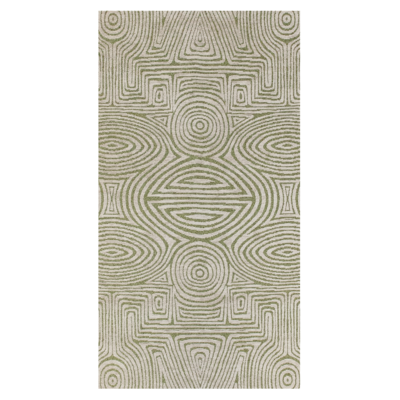 Geometrisch groen vloerkleed Tabasco met cirkels en labyrinten in goudgeel